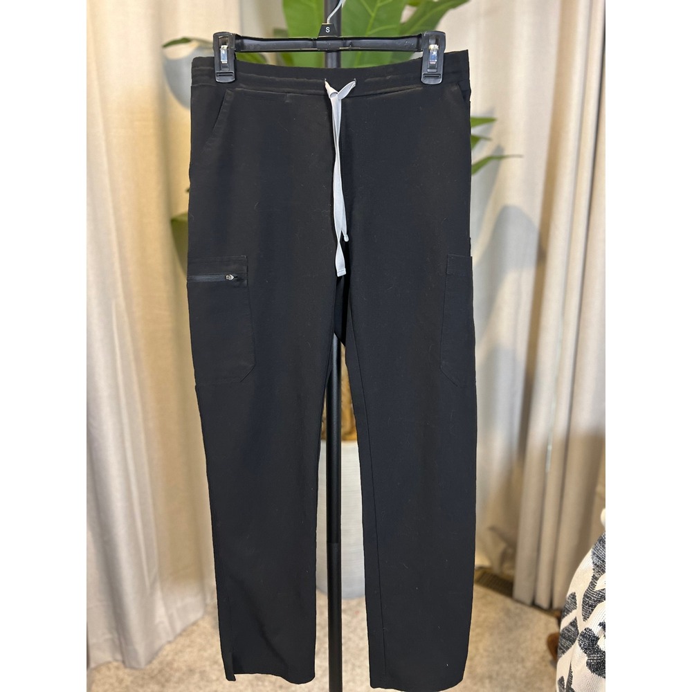 FIGS Technical Collection Black Scrub Pants Women Small Cargo Pocket Drawstring